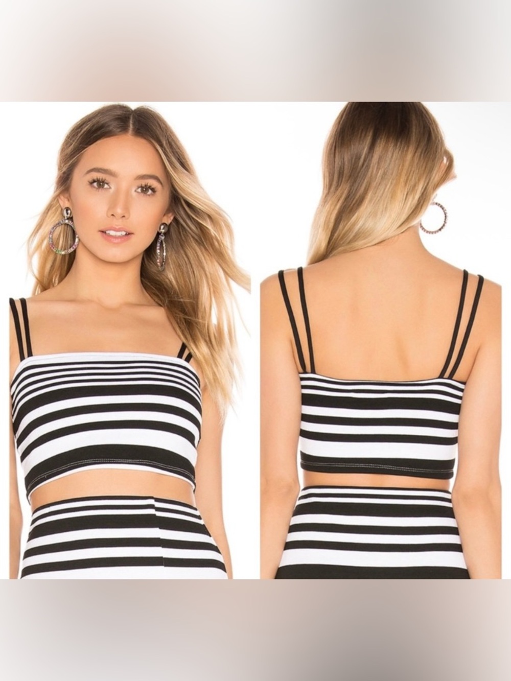 Lovers + Friends Revolve Stripe Black & White Crop Top Sz Medium Date Night NWT‎